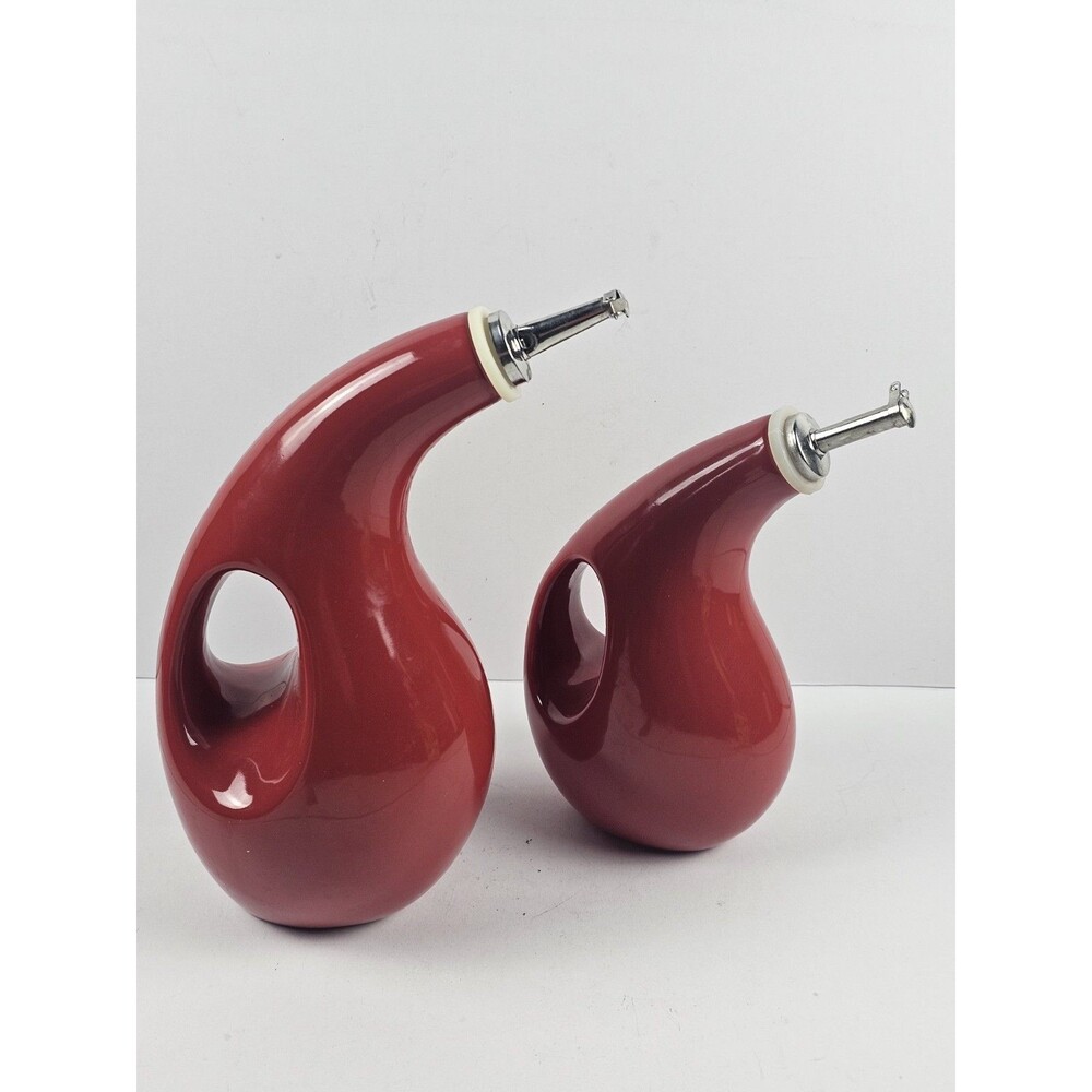 Rachael Ray Red EVOO Oil & Vinegar Dispenser Set Ceramic Cruet Pair